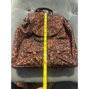Cole Haan Leopard Print Nylon Backpack Flap Top Front Pockets Adjustable Straps
